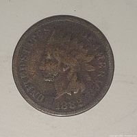 Obverse side of the 1882 Indian Head 1 cent coin showing the Native American profile and date.