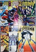 Six Spider-Man WebSpinners comic books numbered 13 to 18 showing cover art featuring Spider-Man and various villains such as Vulture and Rhino standing and in action poses.