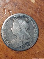 Obverse side of the 1899 Queen Victoria Silver Sixpence showing Queen Victoria's portrait and inscription.