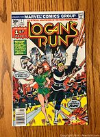 Front cover of Logan's Run #1 showing colorful artwork with characters running and robots chasing.