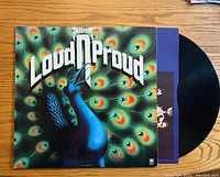 Front cover of Nazareth Loud 'N' Proud vinyl record album showing peacock and vibrant colorful feathers.