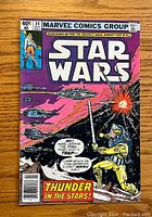 Front cover of Star Wars #34 comic book showing title, price, date, and artwork with characters and spaceships