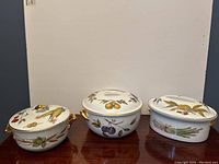 Front view of all three covered dishes arranged side by side