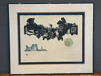 Framed embossed lithograph on paper by Sheila Maki showing full artwork with abstract shapes and color accents.