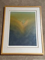 Framed full view of the vintage silkscreen print showing abstract design with green, yellow, and blue gradients.