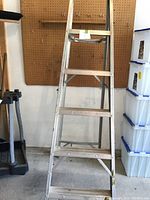 Front view of the metal ladder showing all six steps and structure.