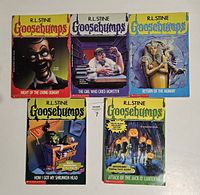 Front covers of 5 Goosebumps books showing titles and cover art