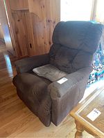 Front three-quarter view of brown corduroy recliner rocker