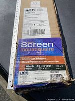 Box label showing brand, model and screen size originally 48in x 100ft