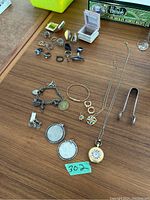 Overview of entire lot on wood table