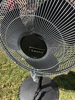 Close-up of front grill showing Lasko logo