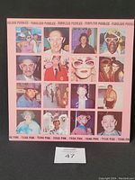 Front cover of 'Think Pink' vinyl record by Fabulous Poodles showing multiple photo collage with novelty glasses theme on pink background.