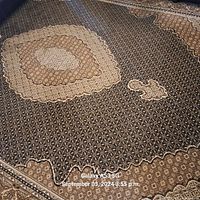 View of rug surface showing central medallion and border pattern
