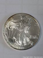Obverse side of the 2000 USA Silver American Eagle Coin showing Lady Liberty walking, holding branches.