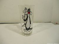 Front side view of the clear glass featuring Sylvester the Cat with 'Sylvester' text below the image.