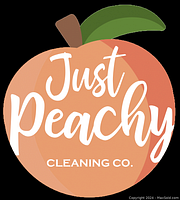 Just Peachy Cleaning Co. logo featuring a stylized peach graphic and company name.