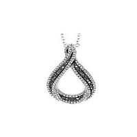 Photo of teardrop-shaped pendant with chocolate diamonds set in Italian sterling silver along with a sterling silver chain.