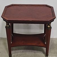 Full view of the Bombay side table showing octagonal top, lower shelf and structure