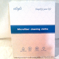 White box with wave pattern design labeled 'Siligli Simplify your life Microfiber cleaning cloths'