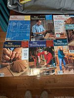 First image showing eight Fine Woodworking magazine covers with woodworking projects and plans.