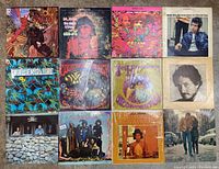 Lot photo showing all 12 vinyl albums arranged in a grid on a carpeted floor.