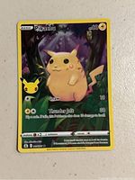 Clear image of a Pikachu Pokémon card from the Celebrations series, showing front with attack details and HP.