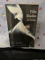 Front cover of the paperback book Fifty Shades of Grey showing title, author, and cover image of a tie