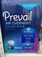 Photo shows the front of the Prevail Air Overnight Briefs pack with product and brand details clearly visible.