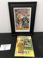 Framed Action Comics Superman comic with Beetle Bailey comic underneath and a note 'MAXSOLD LOT 78'