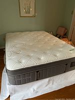 Overall view of assembled mattress and boxspring in room