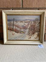 Frontal view of entire framed painting showing composition and frame condition