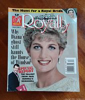 Single magazine cover featuring Princess Diana, with headline 'Why Diana's ghost still haunts the House of Windsor' and other headlines.