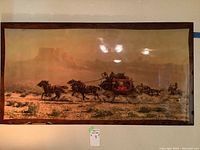 Large framed Wells Fargo stagecoach print by Harland Young