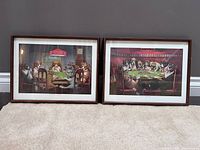 Two framed prints of dogs playing poker, side by side, showing overall view of both items.