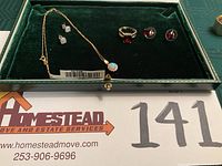 Overview of all four pieces displayed in green velvet case