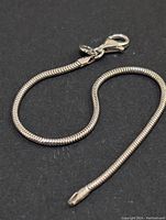 Photo of the silver snake chain bracelet showing clasp and length