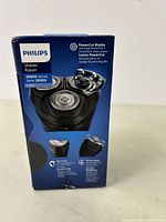 Front side of box showing Philips Shaver 3000X Series with key features like PowerCut blades and 45 Flex heads.