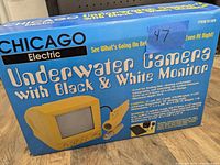 Original box for Chicago Electric Underwater Camera with Black & White Monitor showing product info and image.