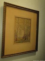 Framed artwork showing the entire piece with an ornate frame and matting, hung on a wall.