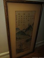 Full view of framed Chinese watercolour and calligraphy on wall