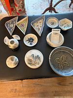 Overview of all items on tabletop showing varied shapes and patterns