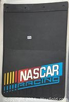 Single black NASCAR Racing splash guard with colored logo on front