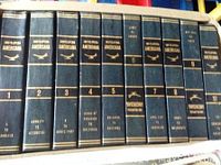 Set of Encyclopedia Americana International 1965 volumes 1 to 10, blue hardcovers with gold embossed text on spine.