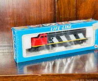 HO Scale Canadian National diesel locomotive in original Life-Like box, showing front and side view of the model train engine with details and packaging condition.