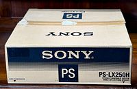 Original Sony cardboard box for PS-LX250H turntable system with model number and Sony branding.