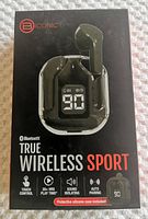 Front of the retail box showing B Iconic True Wireless Sport Bluetooth Ear Pods with highlighted features on the packaging.