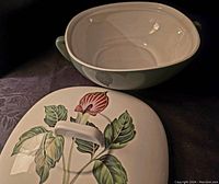 Taylor, Smith & Taylor covered casserole dish with botanical jack in the pulpit lid viewed from above