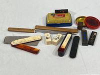 Overview of all items including combs, letter opener, seals, stamp pads and ink sticks