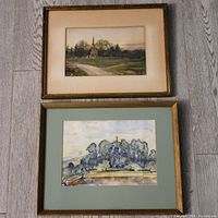 Both framed watercolours placed on a wooden floor showing the overall look and frame style