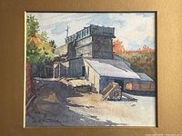 Close-up of the signed watercolour painting showing structure and cart